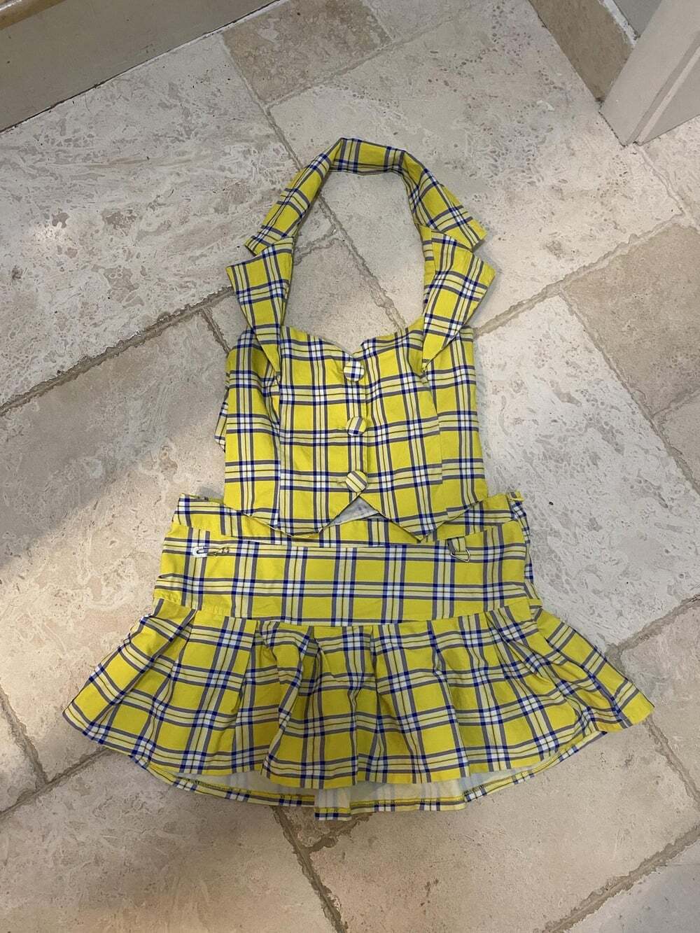 Dolls Kill X Clueless Set Womens Large Yellow Halter Crop Top Skirt 2 Piece